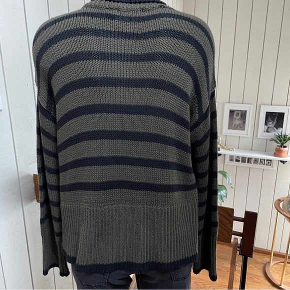 RDI sweater long sleeve turtleneck striped cotton green black small - Picture 2 of 3